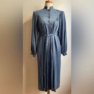 Vintage Anjac Marc Needleman Blue Wool Shirt Dress Hostess Balloon Sleeve Belt 6